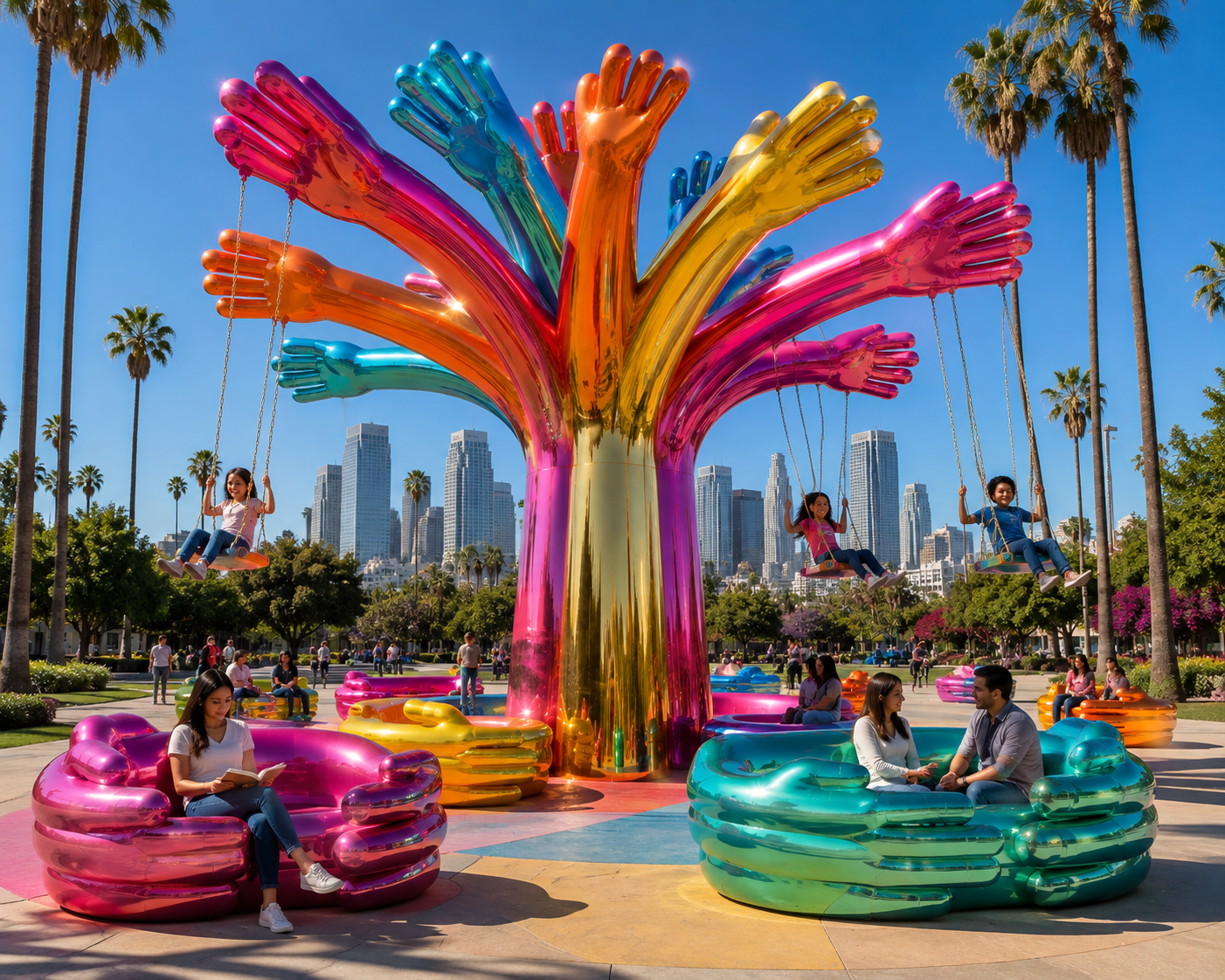 Pop metal BIG HUG tree with swings in Los Angeles