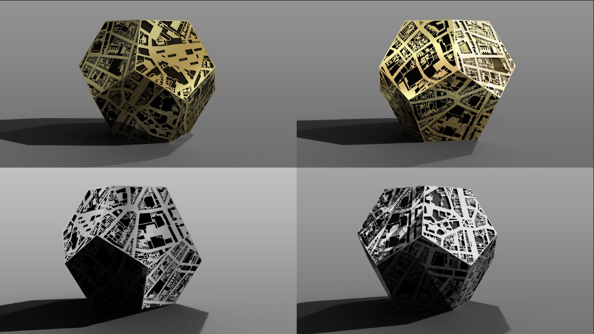 Gold and monochrome studies for The Dodecahedron