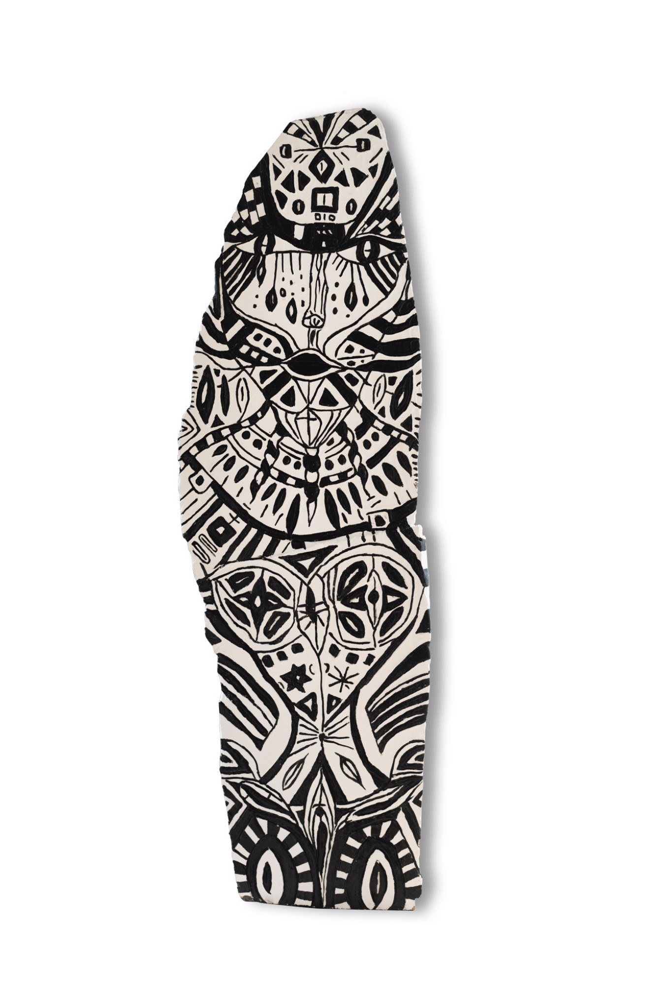 Vertical painted reclaimed-wood sculpture