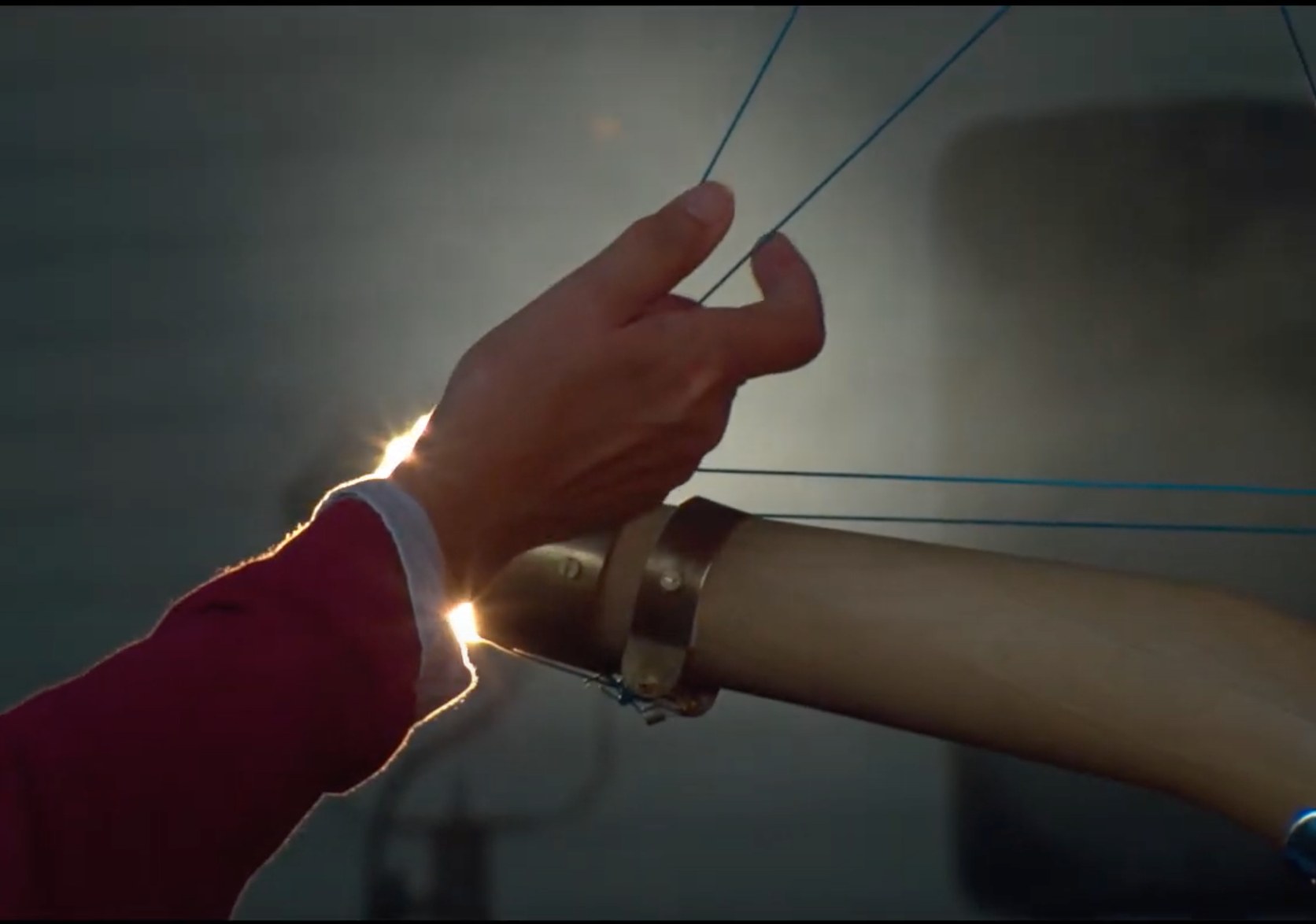 Hand playing the strings of L’Arbre de Vie